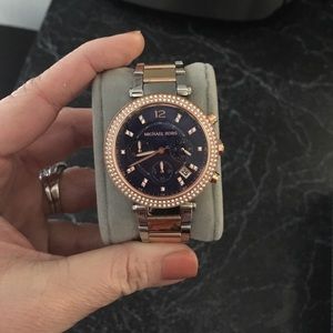 Michael Kors rose gold and navy face watch